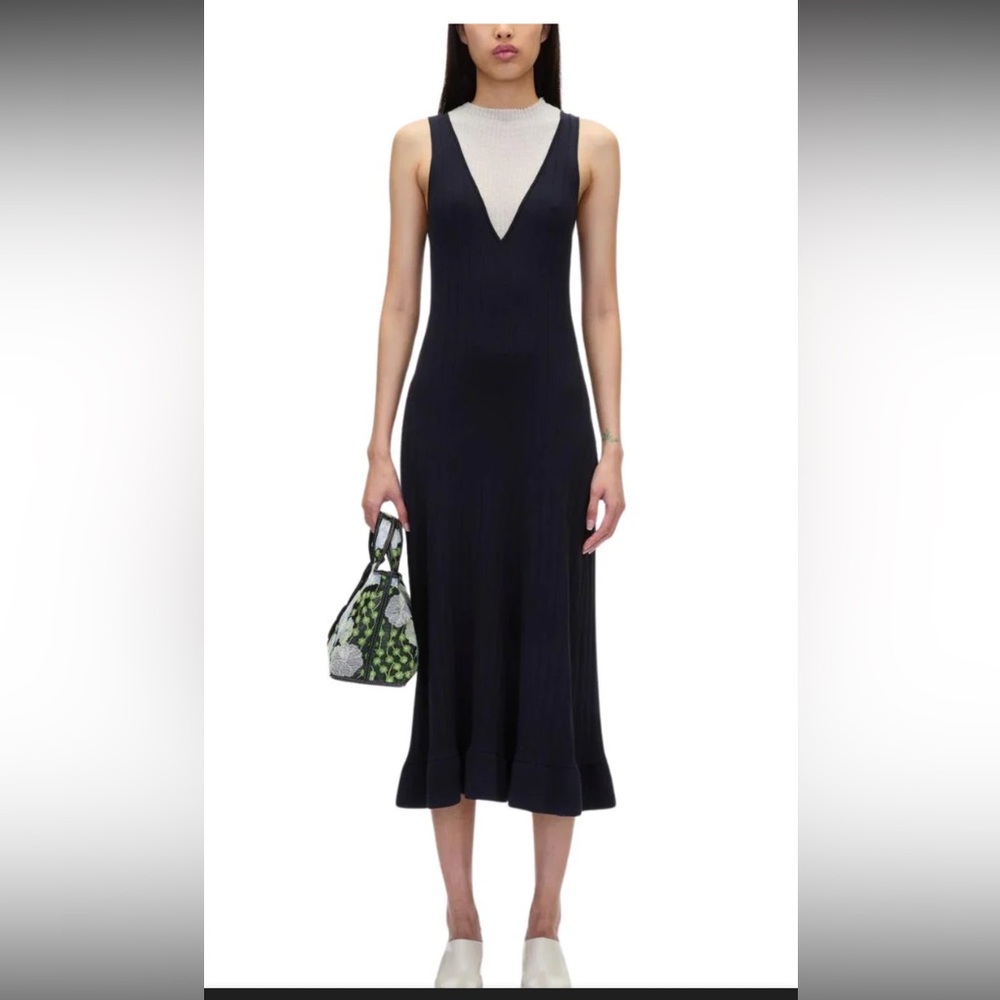 3.1 Phillip Lim Navy and white Mock neck knit Midi Dress size medium NWT
